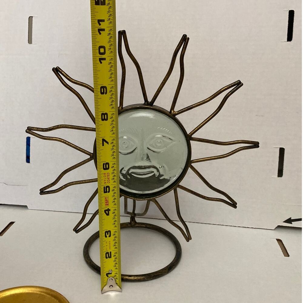 Large Vintage Celestial Face Sun God Metal Glass Candle Holder Votive Witchy 90s - Picture 11 of 14